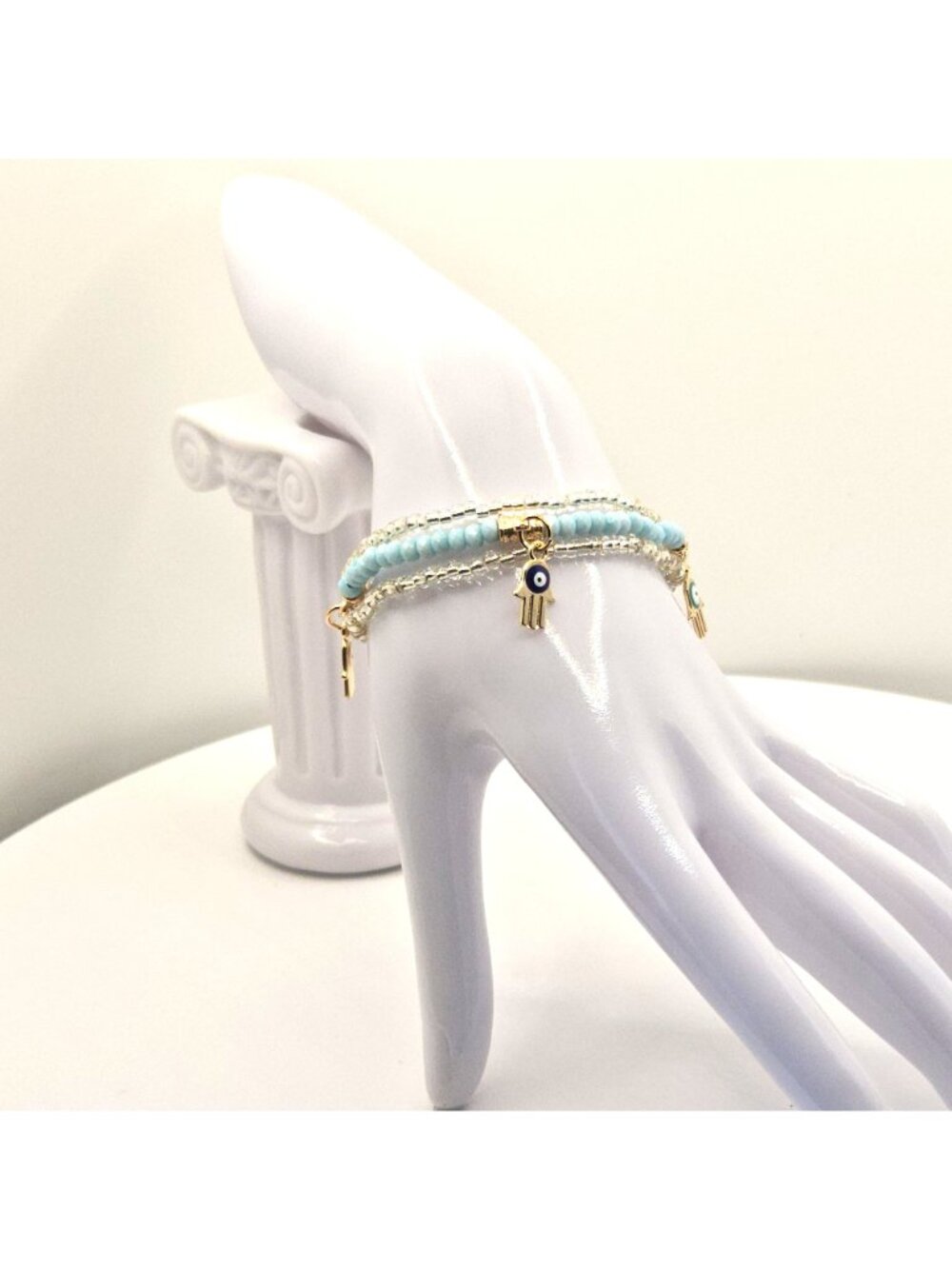 Evil Eye Bracelet Set for Protection, Hamsa Hand Bracelet Stack, Blue Lucky